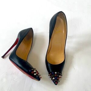 Christian Louboutin Black leather Cabo pumps 120mm with multicolor jewels 38